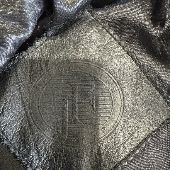 Jacqueline Ferrar Leather Trench Coat Women Large Black Matrix Longline VIntage - Picture 10 of 14